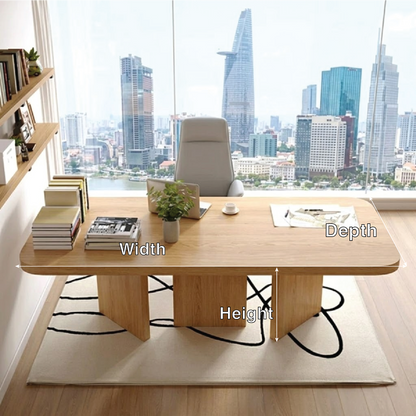 Modern Executive Desk with Rounded Corners, Large Minimalist Office Writing Table