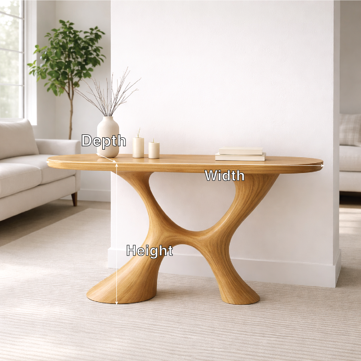 Modern Solid Wood Console Table, Sculptural Organic Base Entryway Hallway Oak Statement Furniture Kitchnce