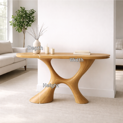 Modern Solid Wood Console Table, Sculptural Organic Base Entryway Hallway Oak Statement Furniture Kitchnce
