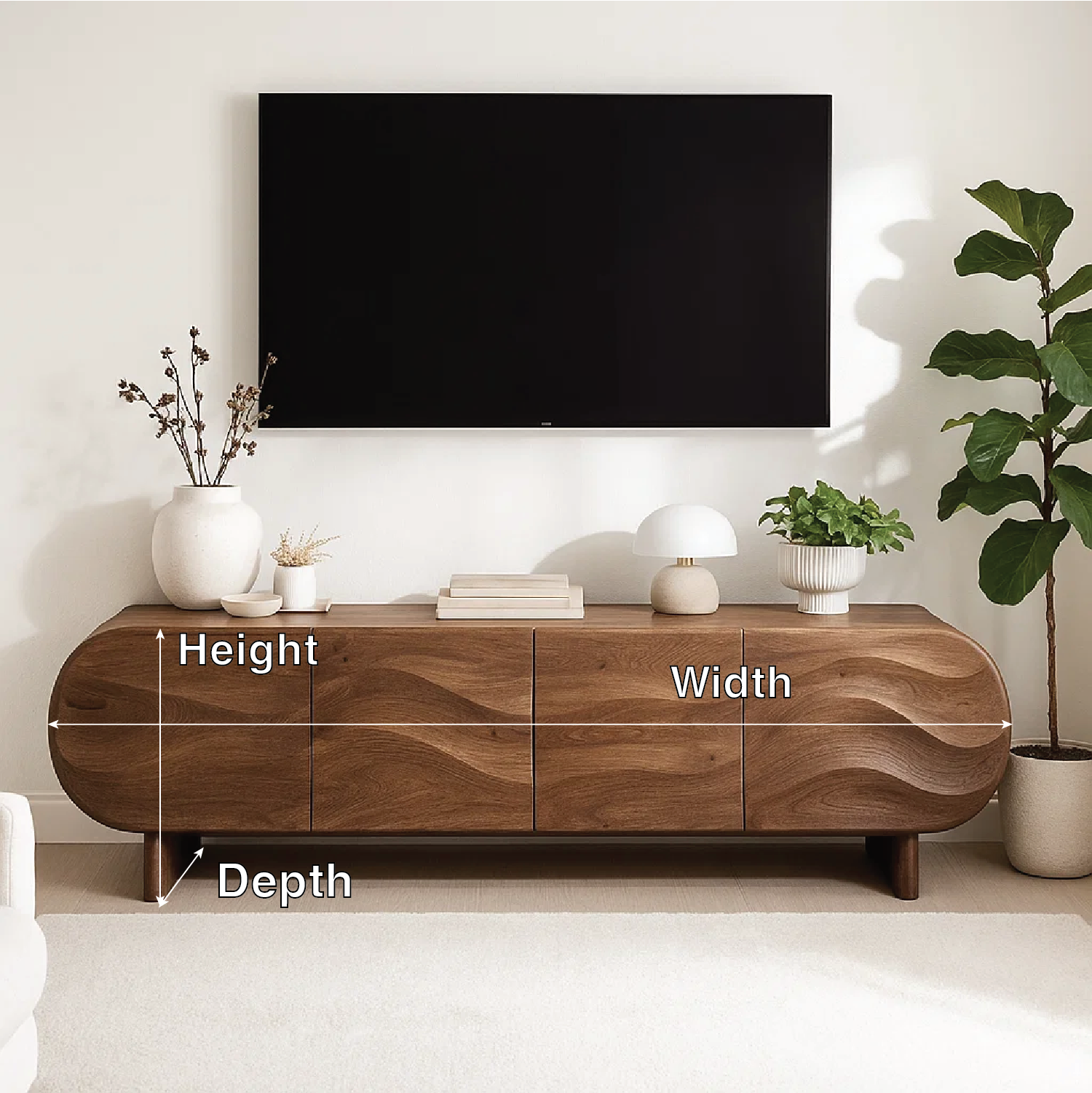 Modern Curved Wood TV Stand Long Media Console Storage Cabinet Low Profile Entertainment Center Kitchnce