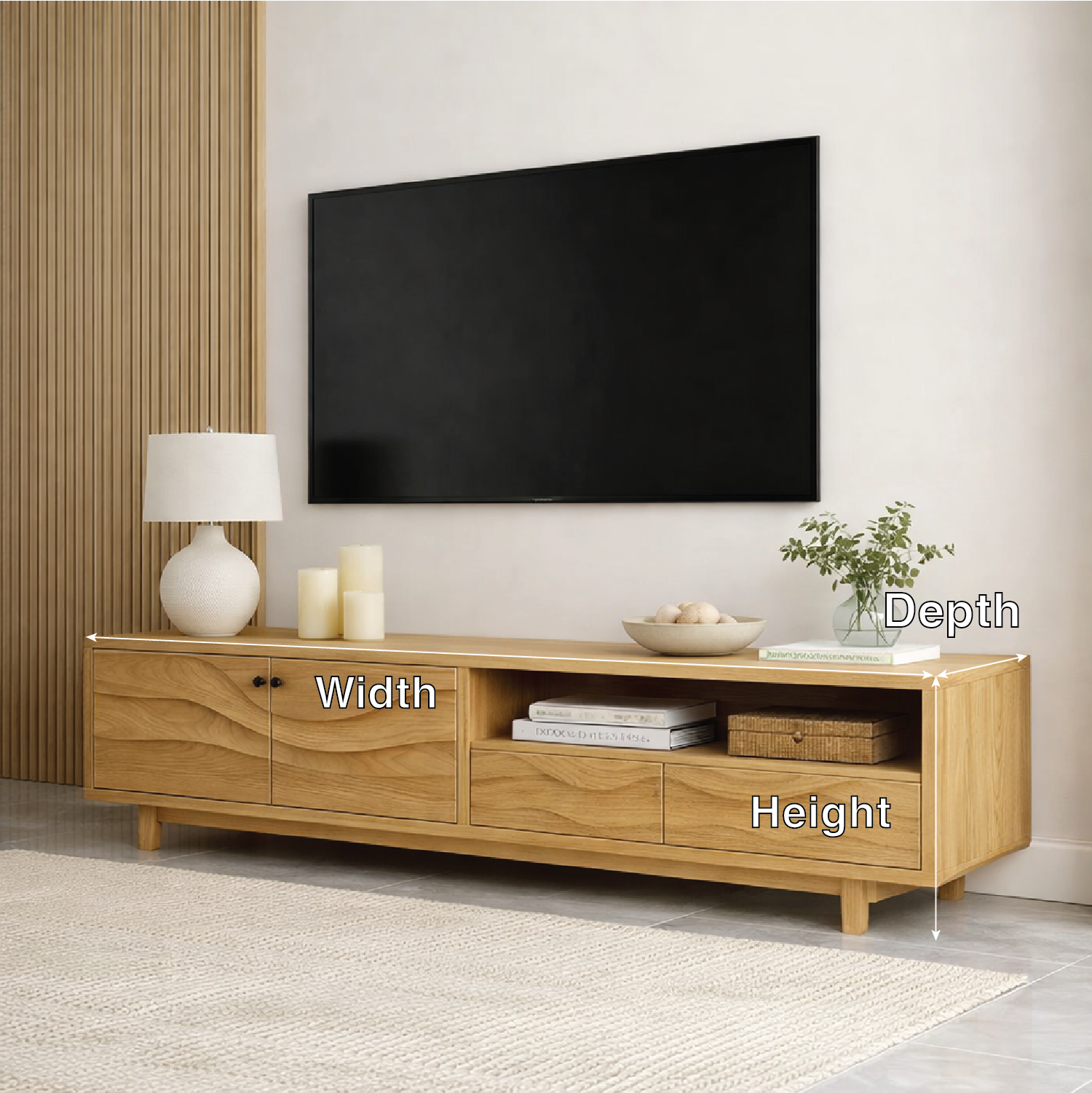 Mid Century Solid Wood TV Stand Long Media Console Modern Entertainment Cabinet Kitchnce