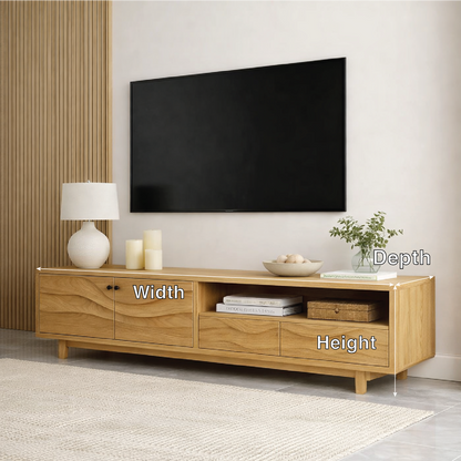 Mid Century Solid Wood TV Stand Long Media Console Modern Entertainment Cabinet Kitchnce