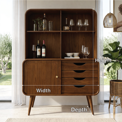 Modern Wine Cabinet with Open Shelves, Drawers and Concealed Storage Door