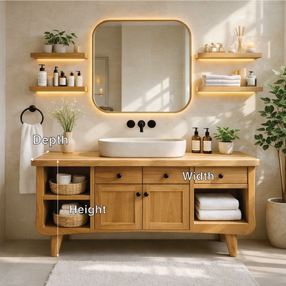 Modern Farmhouse Bathroom Vanity Cabinet With Drawers And Open Shelf Storage Kitchnce