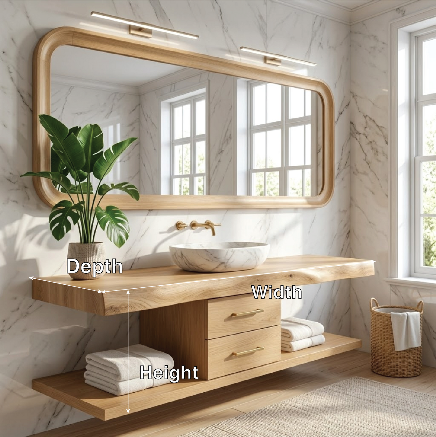 Luxury Floating Vanity with Walnut Wood, Large Storage, and Modern Design Kitchnce