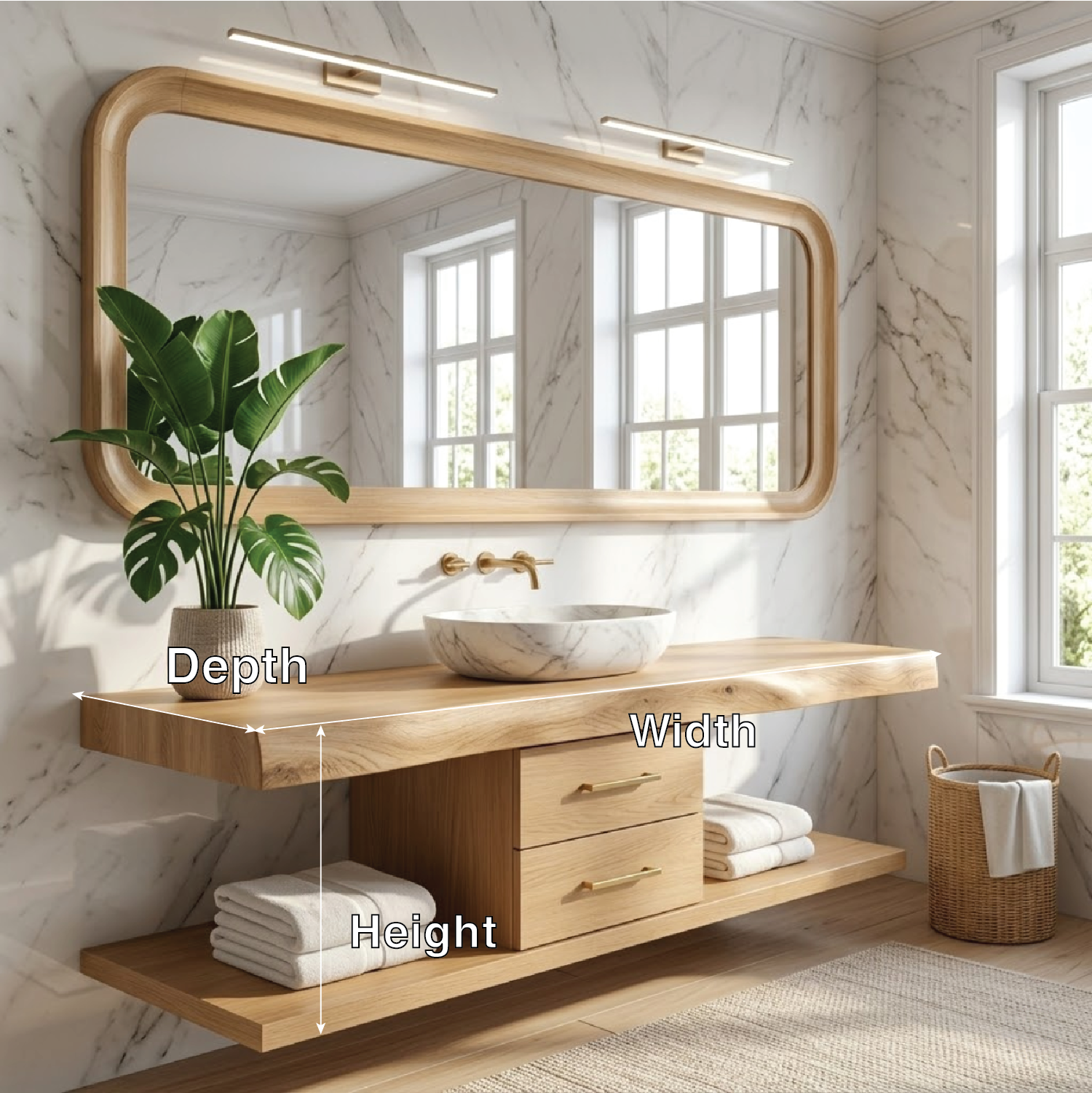 Luxury Floating Vanity with Walnut Wood, Large Storage, and Modern Design Kitchnce