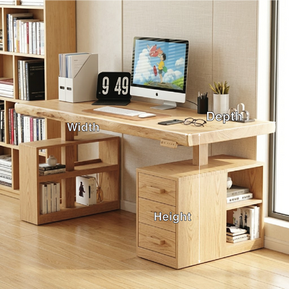 Modern Writing Desk with Drawers and Shelves, Home Office Computer Workstation Table