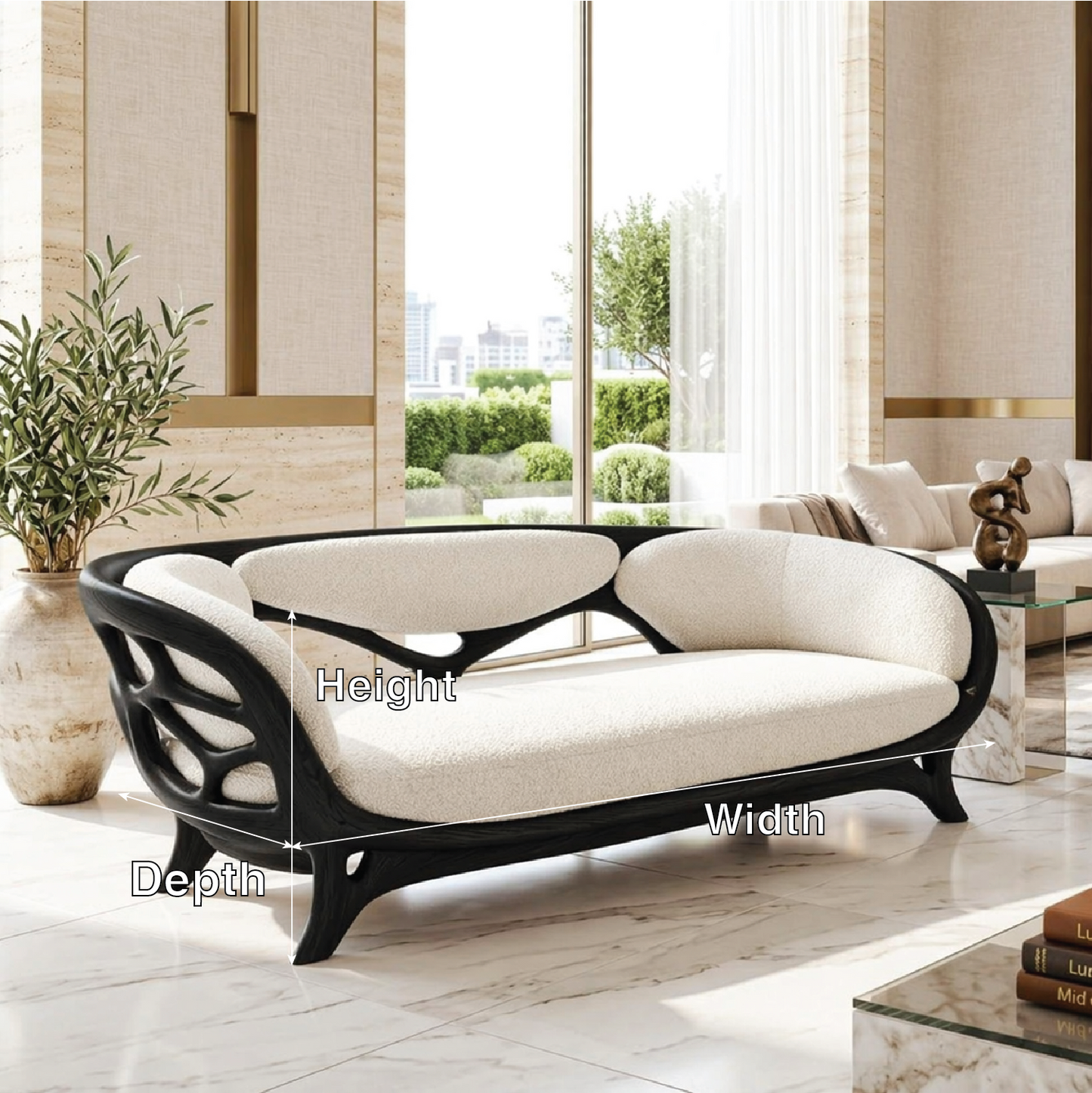 Sculptural Curved Loveseat, Luxury Upholstered Accent Sofa for Modern Interiors