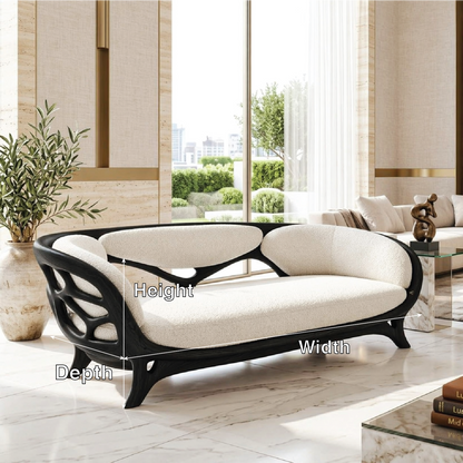 Sculptural Curved Loveseat, Luxury Upholstered Accent Sofa for Modern Interiors