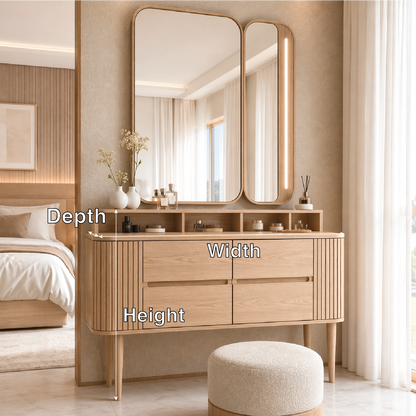 Modern Makeup Vanity Desk With LED Mirror Drawers Dressing Table Bedroom Furniture