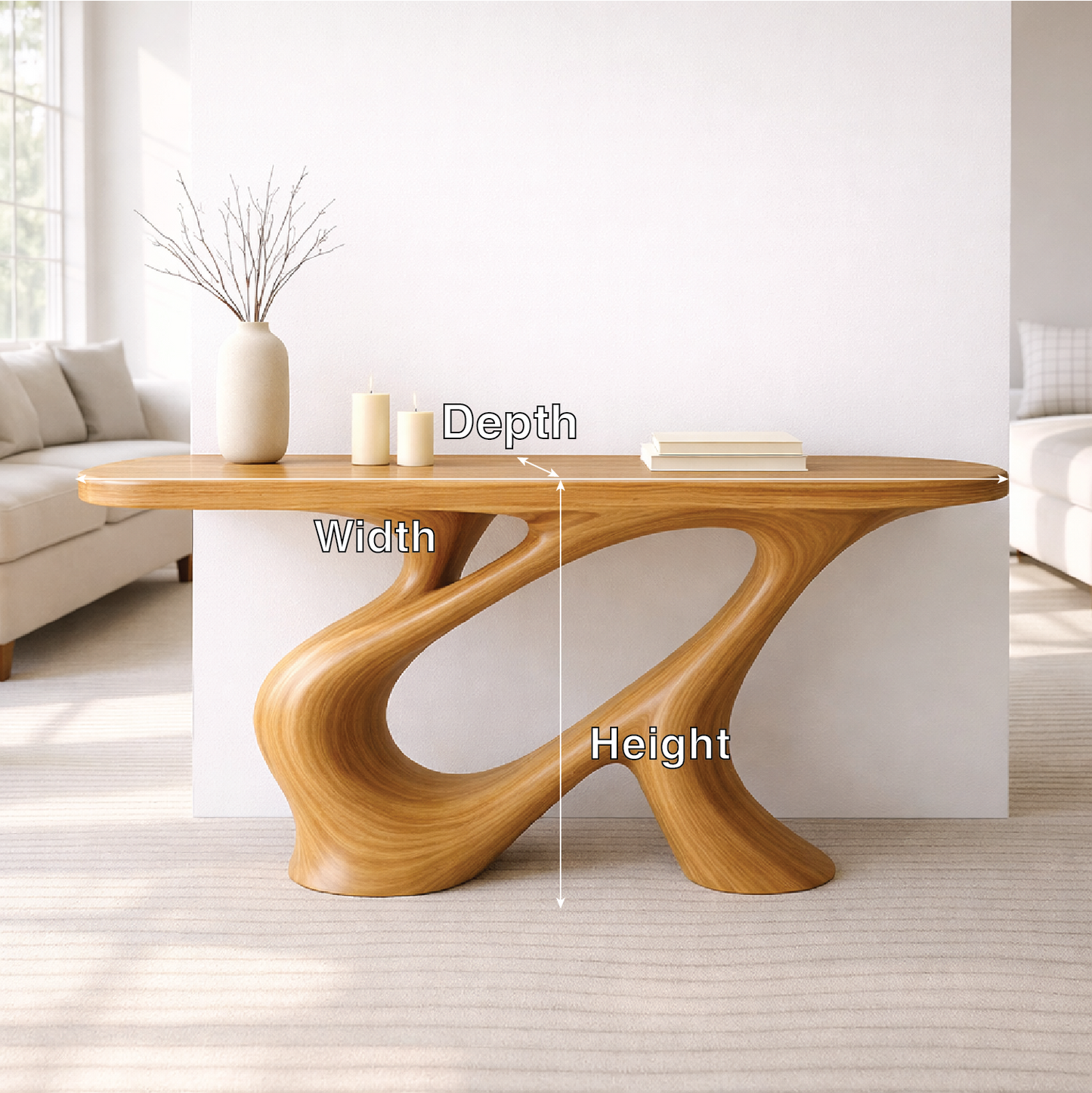 Modern Solid Wood Console Table, Sculptural Organic Base Walnut Entryway Hallway Statement Furniture Kitchnce