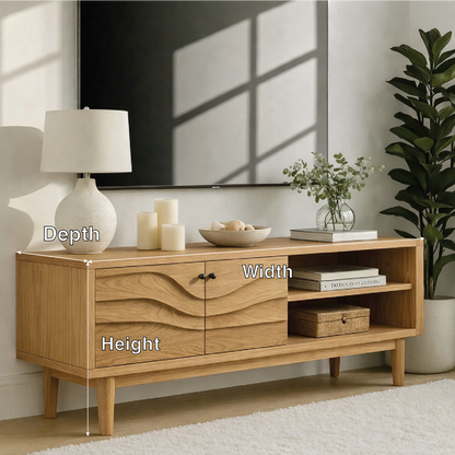 Mid Century Solid Wood TV Stand Wave Front Media Console Modern Entertainment Cabinet Kitchnce