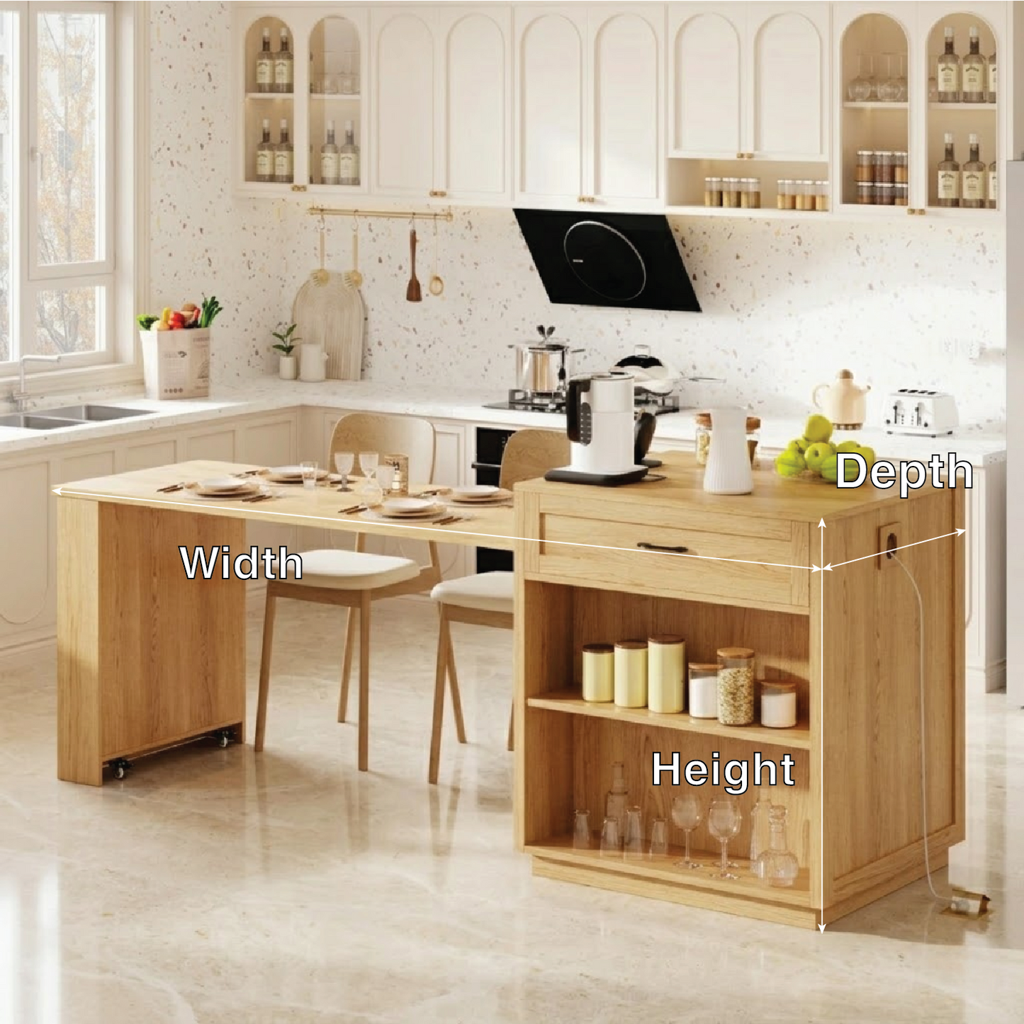 Rolling Kitchen Island with Extendable Dining Table, Storage Shelf, Modern Prep Cart Home