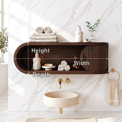 Floating Bathroom Cabinet, Modern Rounded Wall Mounted Vanity Storage Shelf Unit
