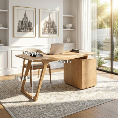 Modern Writing Desk with Drawer Storage Minimal Home Office Table Wooden Workstation