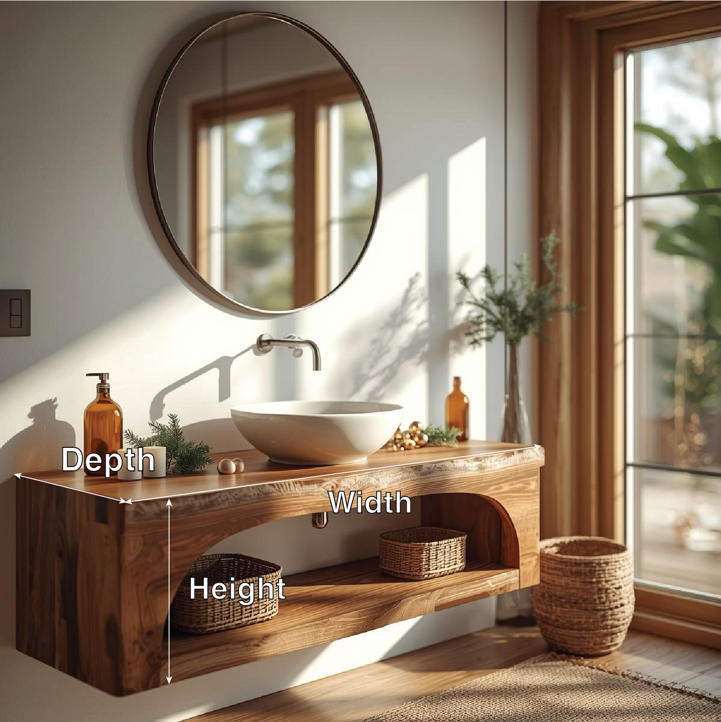 Floating Vanity with Walnut Wood Finish and Spacious Storage Shelf Kitchnce