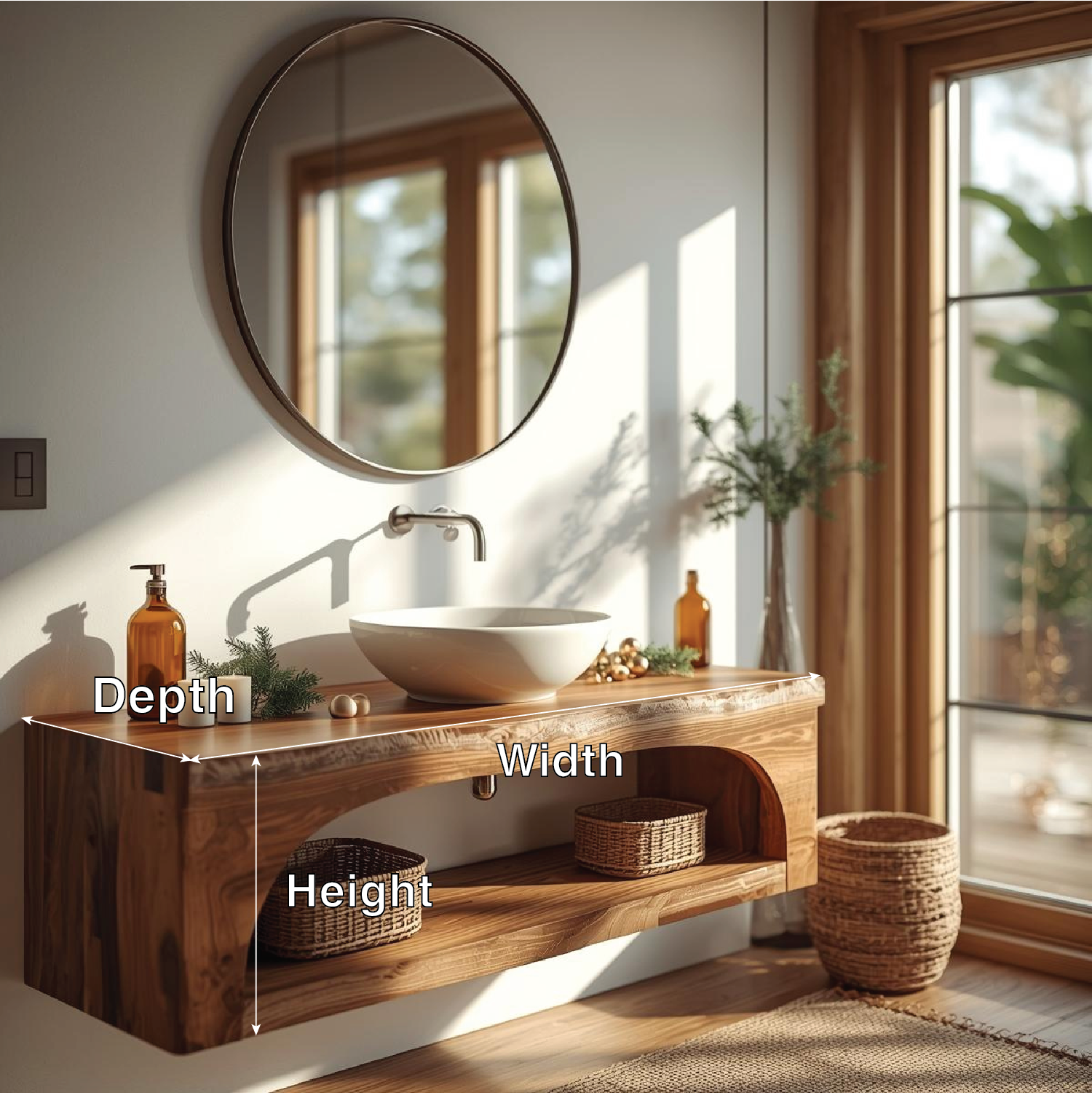Floating Vanity with Walnut Wood Finish and Spacious Storage Shelf Kitchnce
