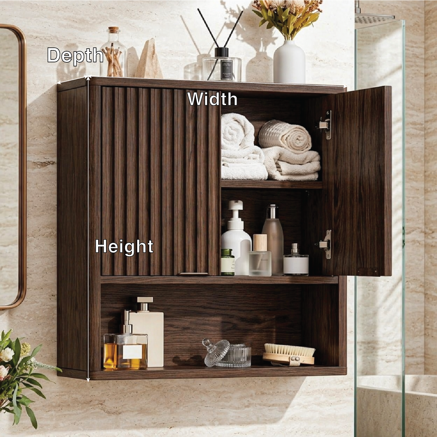 Floating Bathroom Cabinet, Modern Fluted Wall Mounted Vanity Storage Organizer Unit
