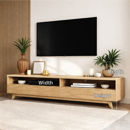 Mid Century Solid Wood TV Stand Long Low Profile Media Console Entertainment Unit Kitchnce