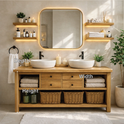 Modern Farmhouse Double Bathroom Vanity Cabinet With Drawers Open Shelf Storage Kitchnce