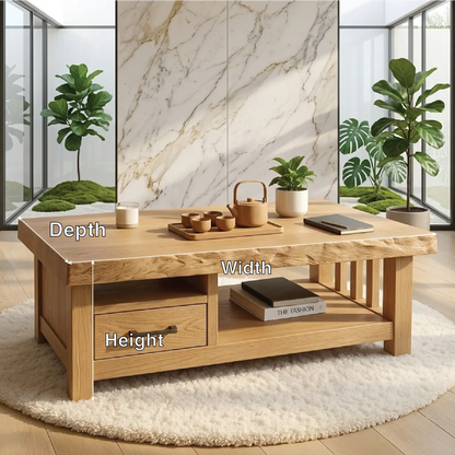 Modern Solid Wood Coffee Table with Drawer and Open Shelf for Living Room Storage Kitchnce