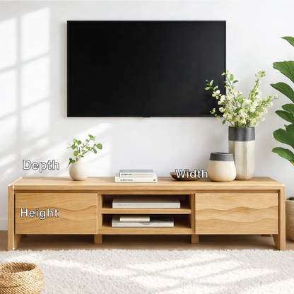Modern Wave Front Wood TV Stand Long Media Console With Storage and Open Shelf Kitchnce