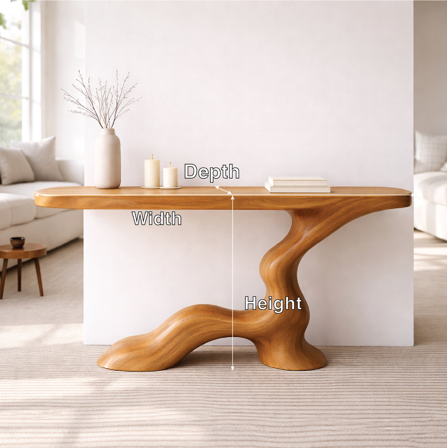 Modern Solid Wood Console Table, Sculptural Curved Base Entryway Hallway Walnut Statement Furniture Kitchnce