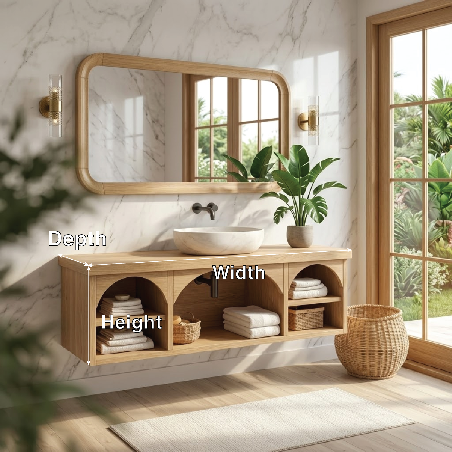 Solid Wood Floating Vanity with Arched Storage and Modern Design Kitchnce