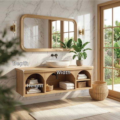 Solid Wood Floating Vanity with Arched Storage and Modern Design Kitchnce