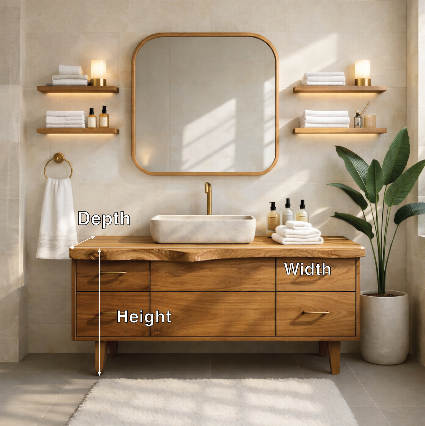Modern Solid Wood Bathroom Vanity Cabinet With Drawers Mid-Century Style Kitchnce