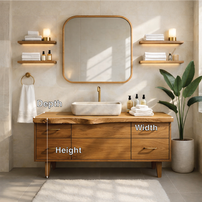Modern Solid Wood Bathroom Vanity Cabinet With Drawers Mid-Century Style Kitchnce
