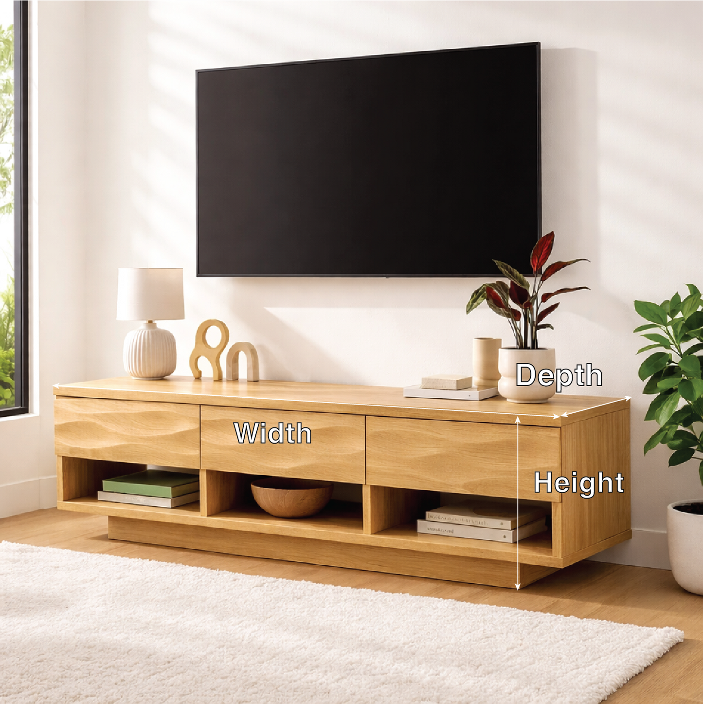 Handcrafted Solid Walnut TV Stand – Modern Wavy Drawer Media Console for Contemporary Homes Kitchnce