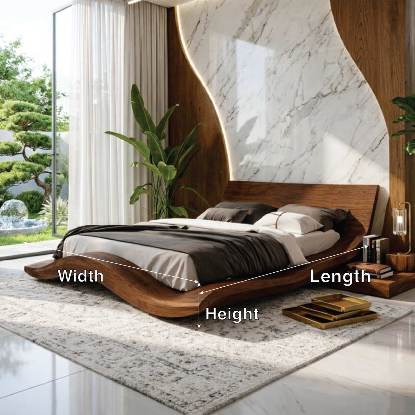 Modern Curved Wave Bed Frame, Luxury Platform Bedroom Furniture Design