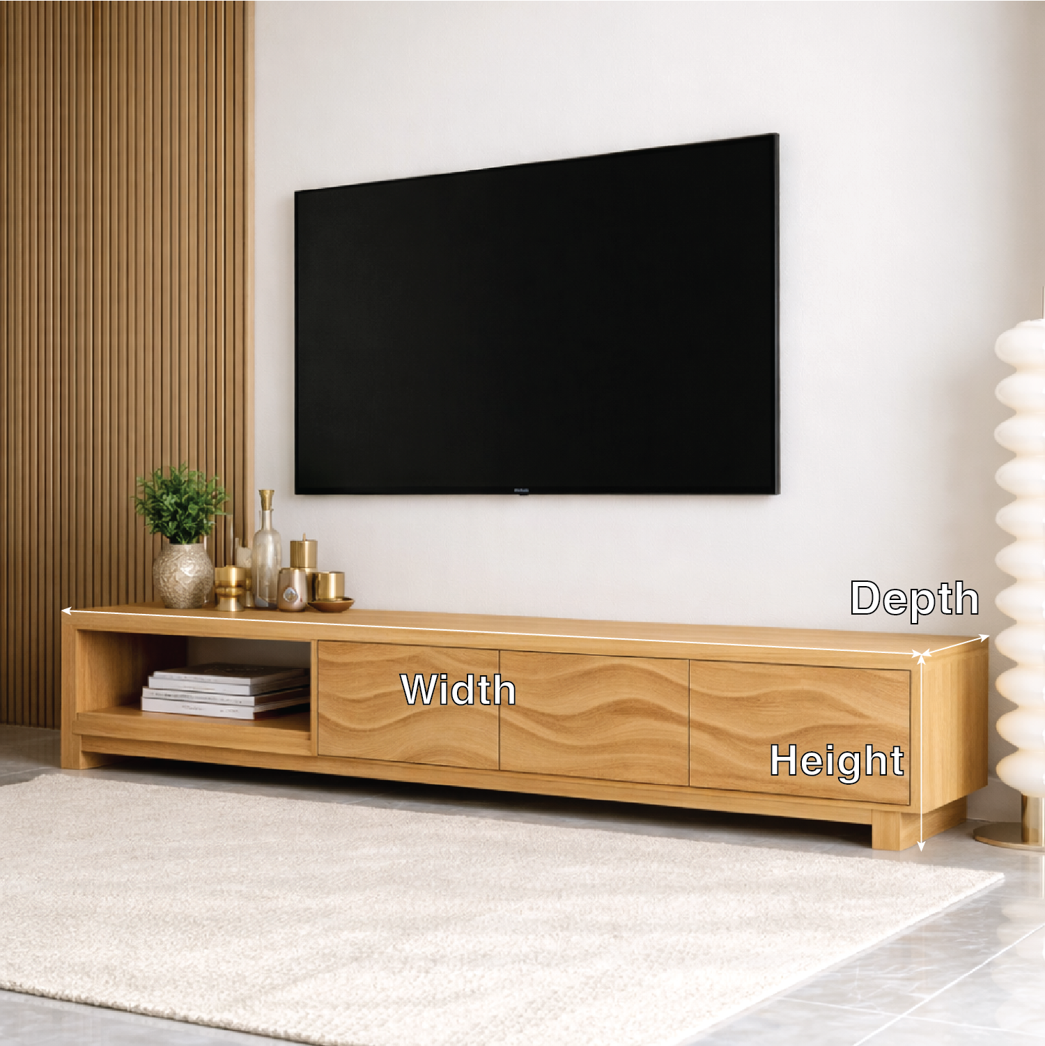 Mid Century Solid Wood TV Stand Wave Front Media Console Long Entertainment Unit Kitchnce
