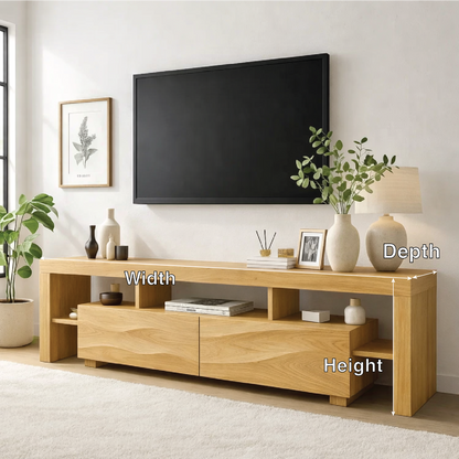 Modern Wave Front Wood TV Stand Long Media Console With Open Shelves Entertainment Center Kitchnce
