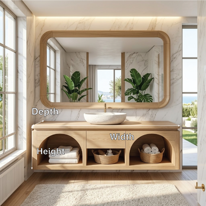 Modern Solid Wood Floating Vanity with Arched Shelves and Natural Finish Kitchnce