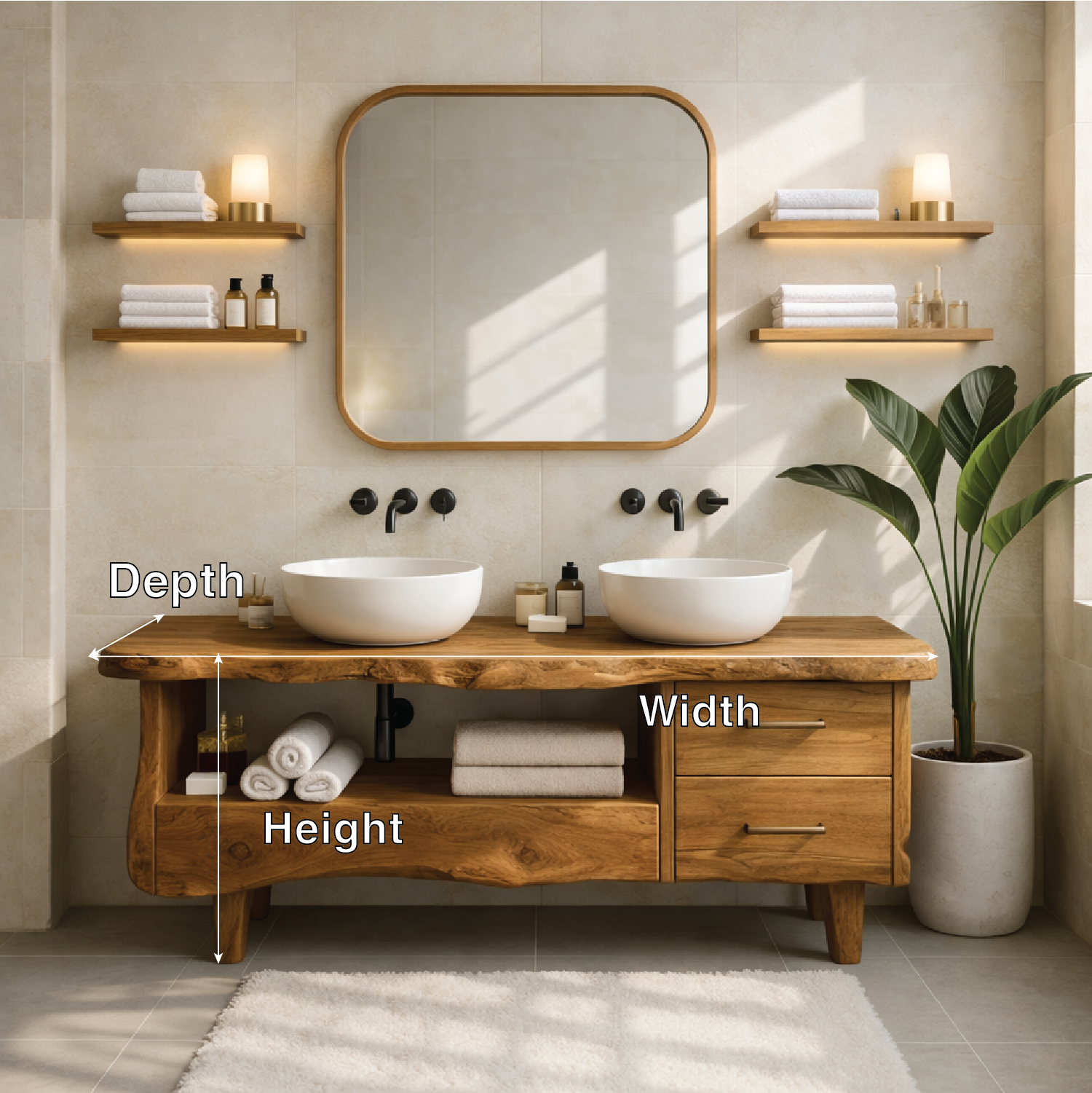 Rustic Double Bathroom Vanity Cabinet With Live Edge Wood Top And Drawers Kitchnce