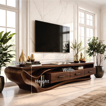 Solid Wood TV Stand with Wave Design, Modern Media Console Cabinet
