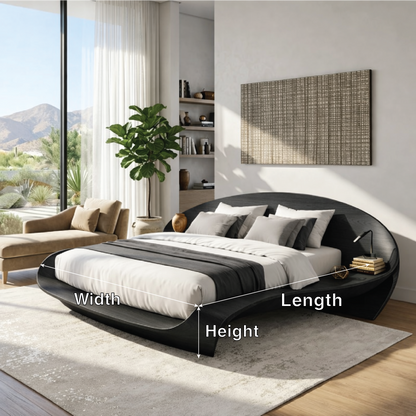 Modern Curved Platform Bed Frame, Sculptural Minimalist Bedroom Furniture