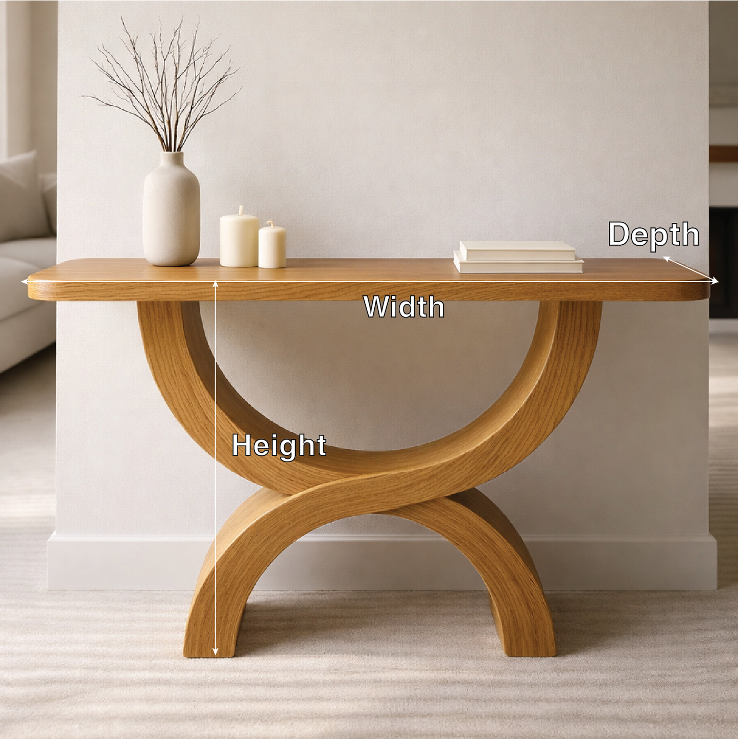 Modern Solid Wood Console Table, Sculptural Arch Base Entryway Hallway Statement Furniture Kitchnce