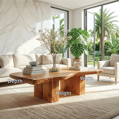 Handcrafted Natural Wood Coffee Table with Sculptural Design Kitchnce