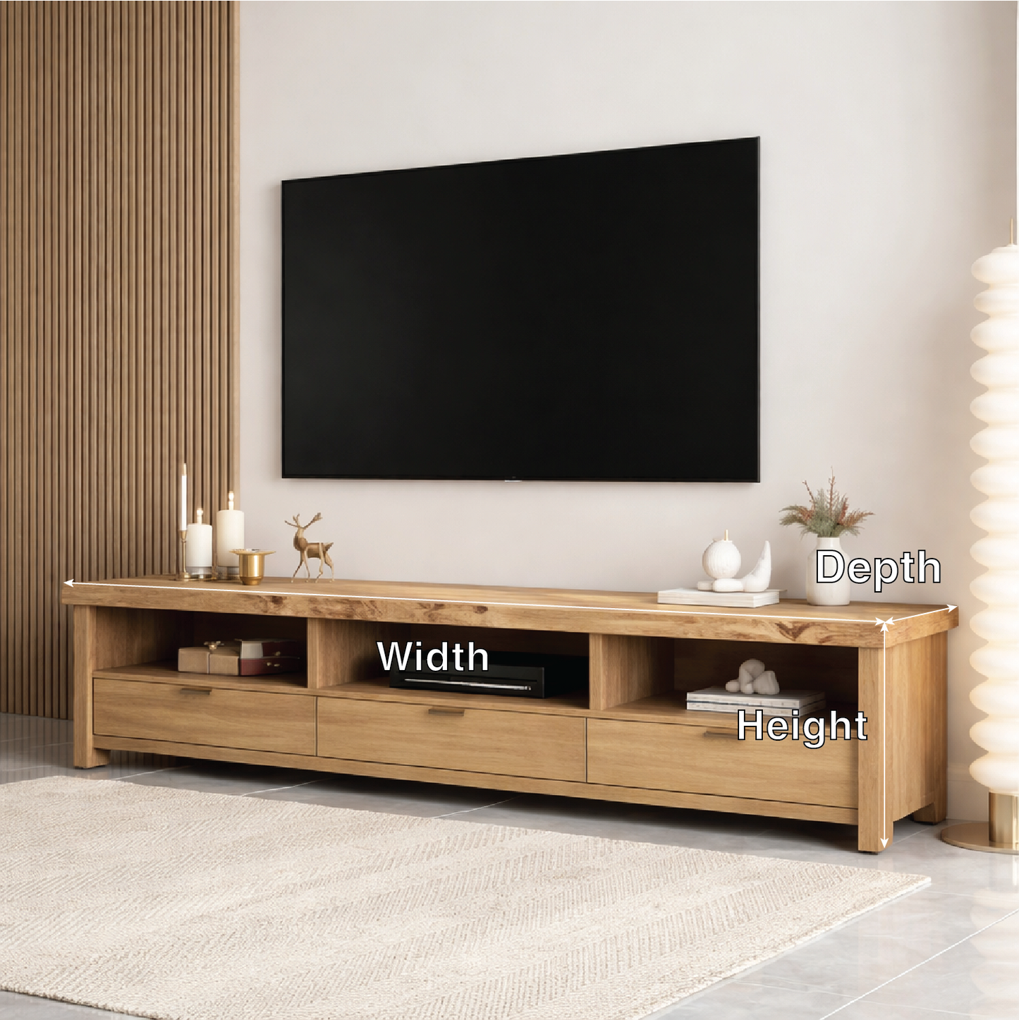 Mid Century Solid Wood TV Stand Long Media Console Storage Entertainment Cabinet Kitchnce