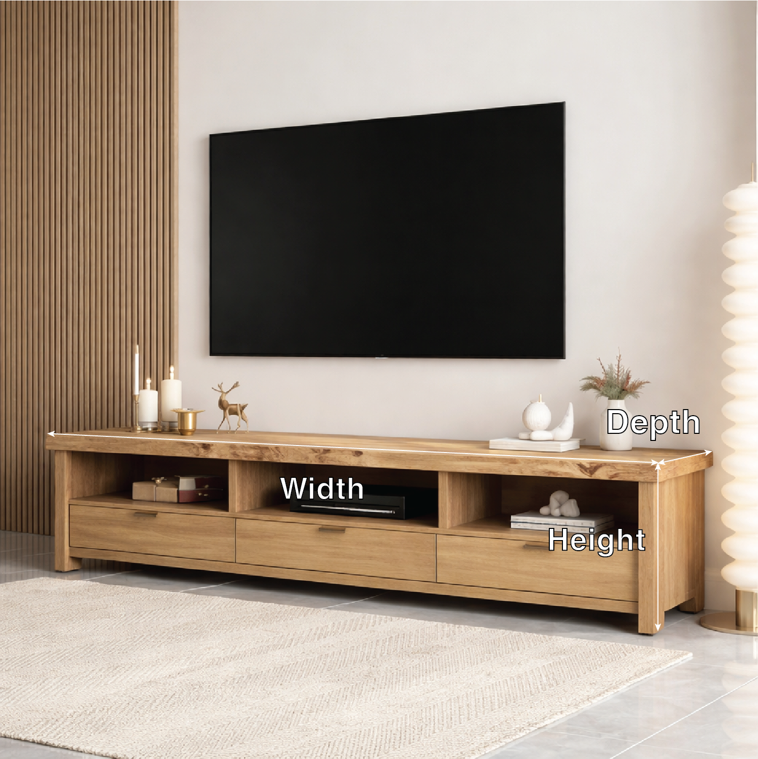 Mid Century Solid Wood TV Stand Long Media Console Storage Entertainment Cabinet Kitchnce