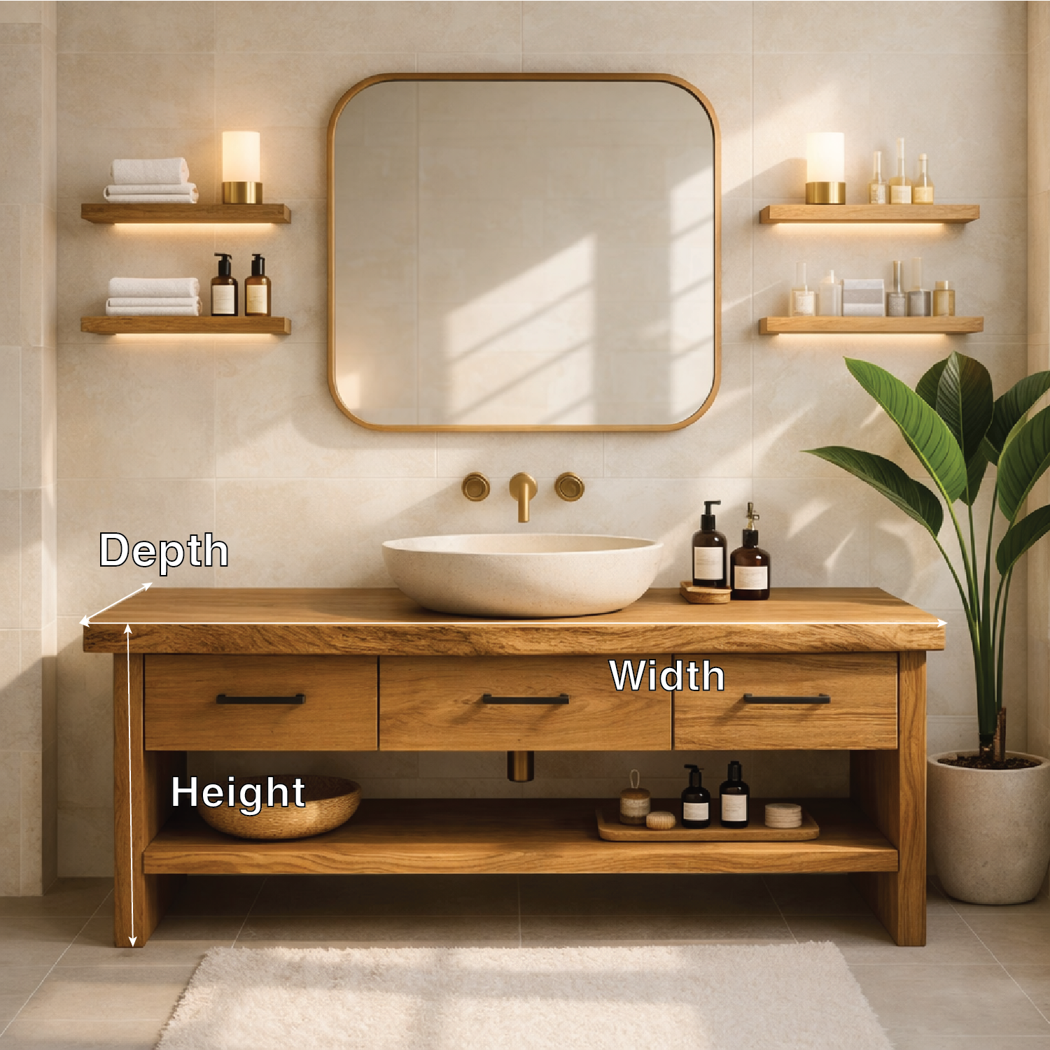 Modern Rustic Solid Wood Bathroom Vanity Cabinet With Drawers And Open Shelf Kitchnce