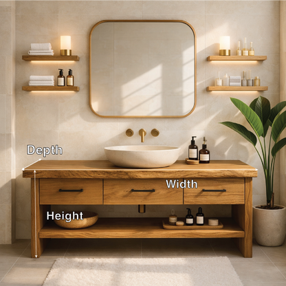 Modern Rustic Solid Wood Bathroom Vanity Cabinet With Drawers And Open Shelf Kitchnce