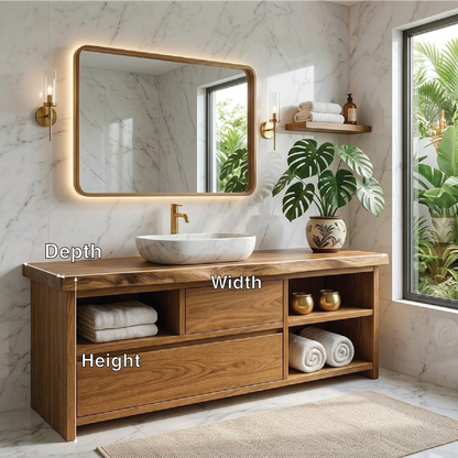 Elegant Wooden Bathroom Vanity with Marble Sink and LED Mirror Kitchnce