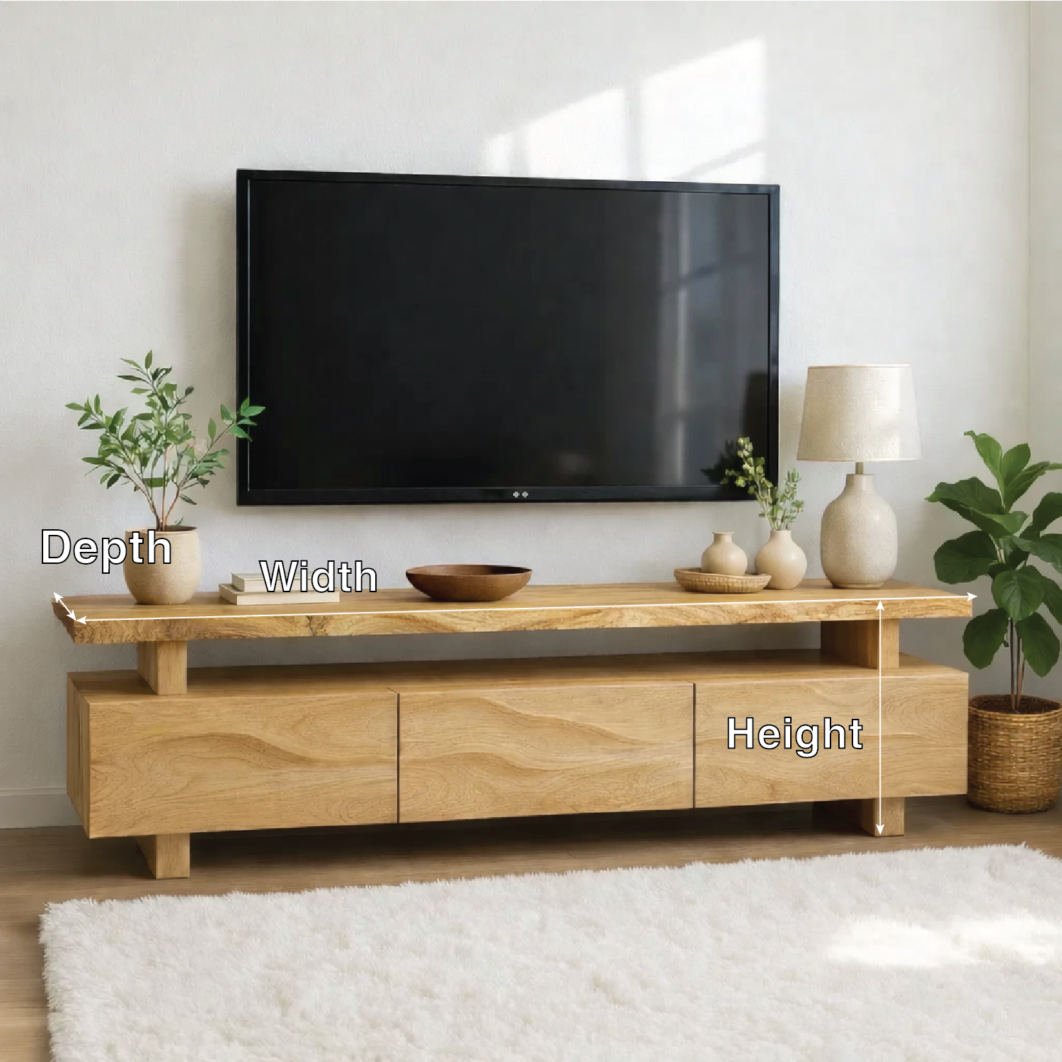 Modern Wave Front Wood TV Stand Long Media Console Low Profile Entertainment Center Kitchnce