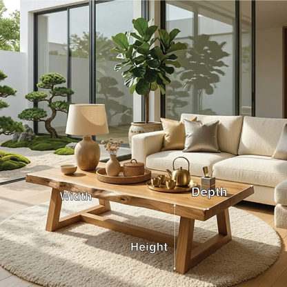 Rustic Solid Wood Coffee Table with Live Edge Top and Trestle Base for Living Room Kitchnce