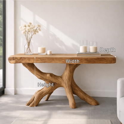 Rustic Solid Wood Console Table, Natural Tree Root Base Entryway Hallway Statement Furniture Kitchnce