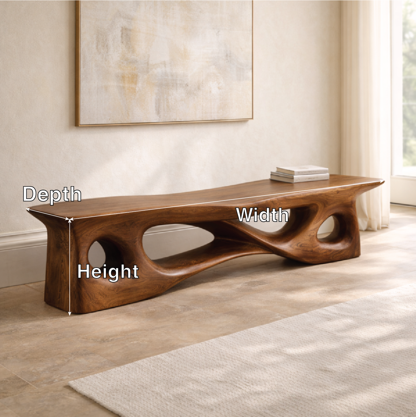 Sculptural Entryway Bench Organic Curved Hallway Seat Statement Minimalist Furniture
